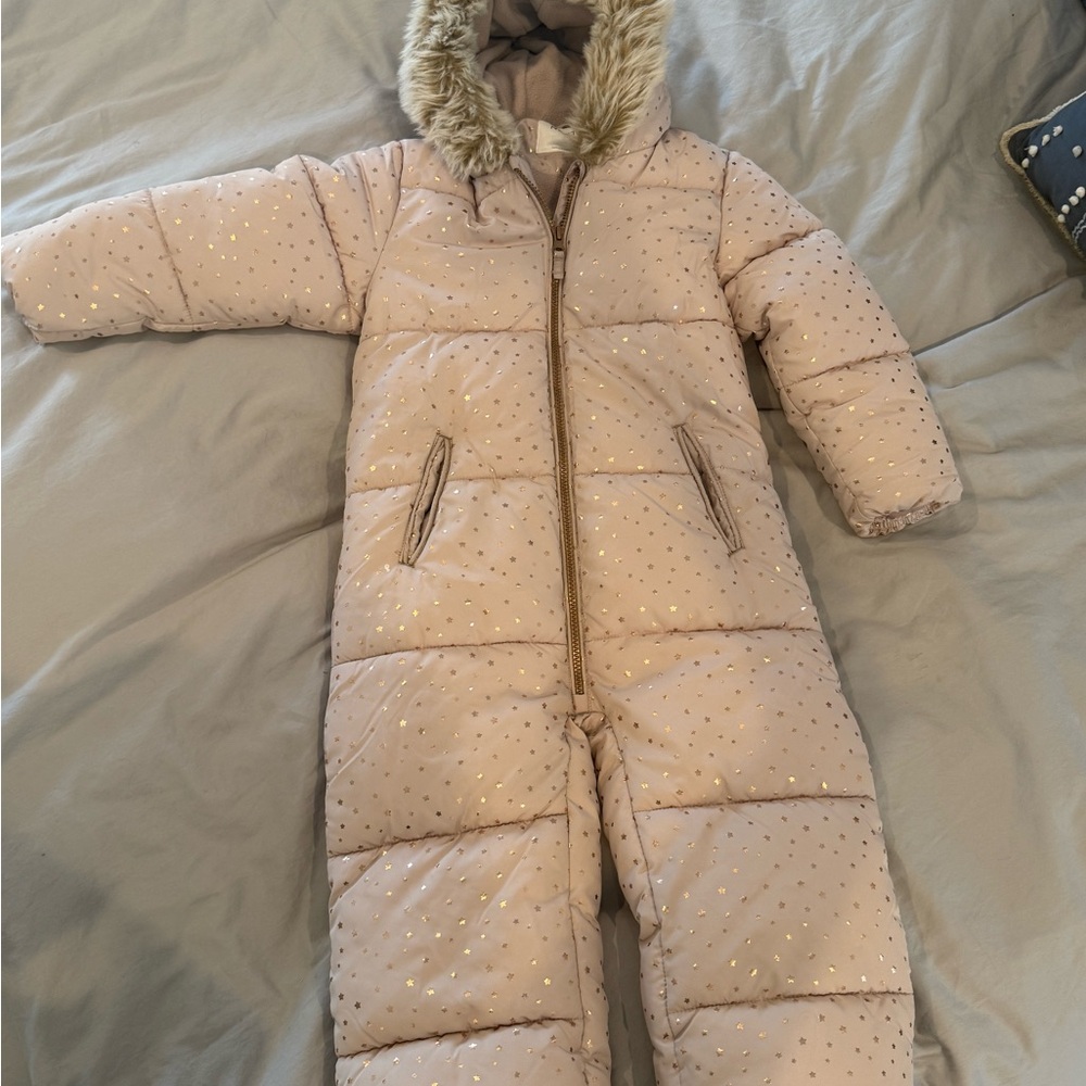 NEXT light pink with gold stars Snowsuit